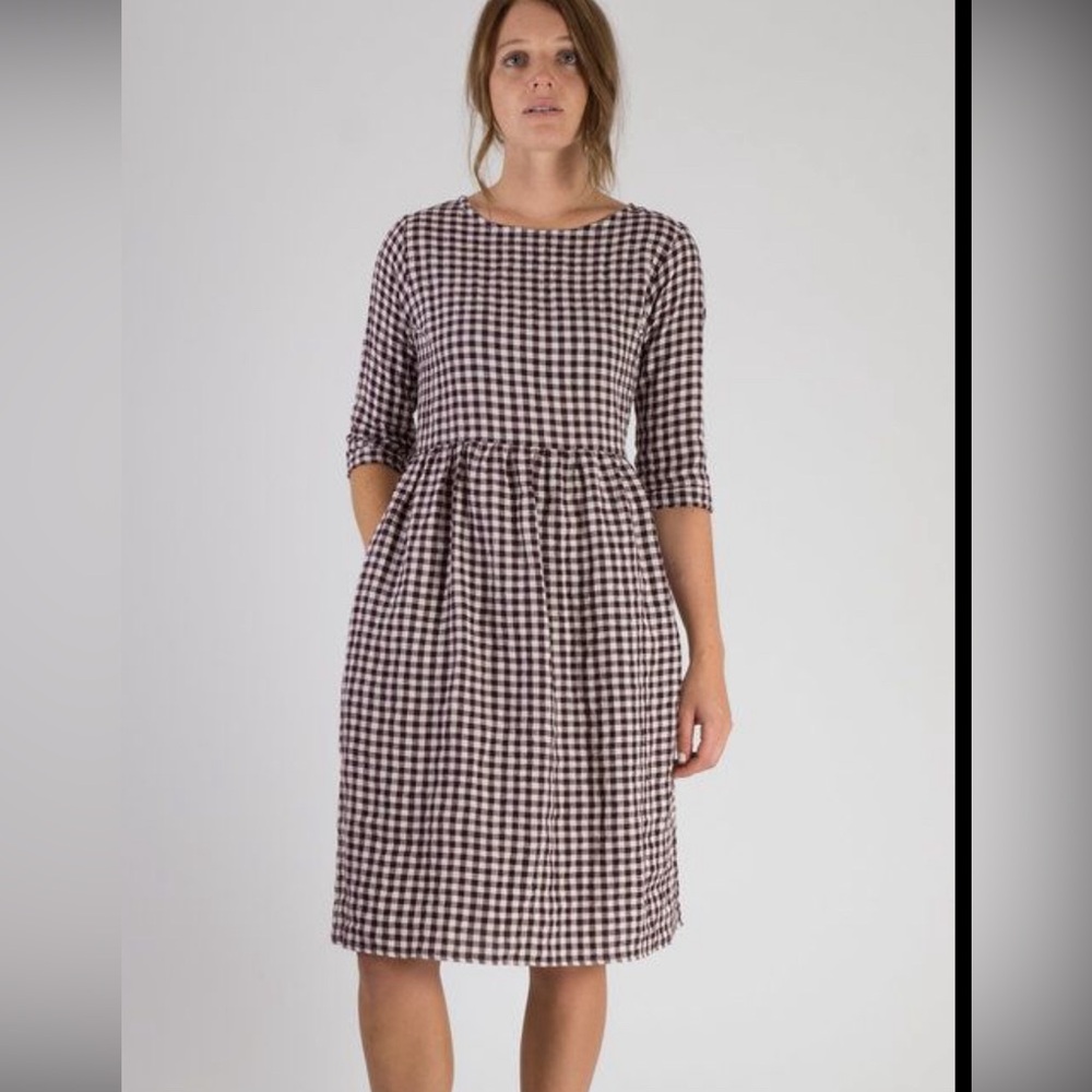 Pyne & Smith Thistle Check No 19 Boatneck Linen Dress XS - Picture 2 of 6